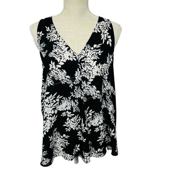 Vince Camuto Floral Tank Top V-Neck Semi-Sheer Womens Size Small Black White EUC - Picture 1 of 7